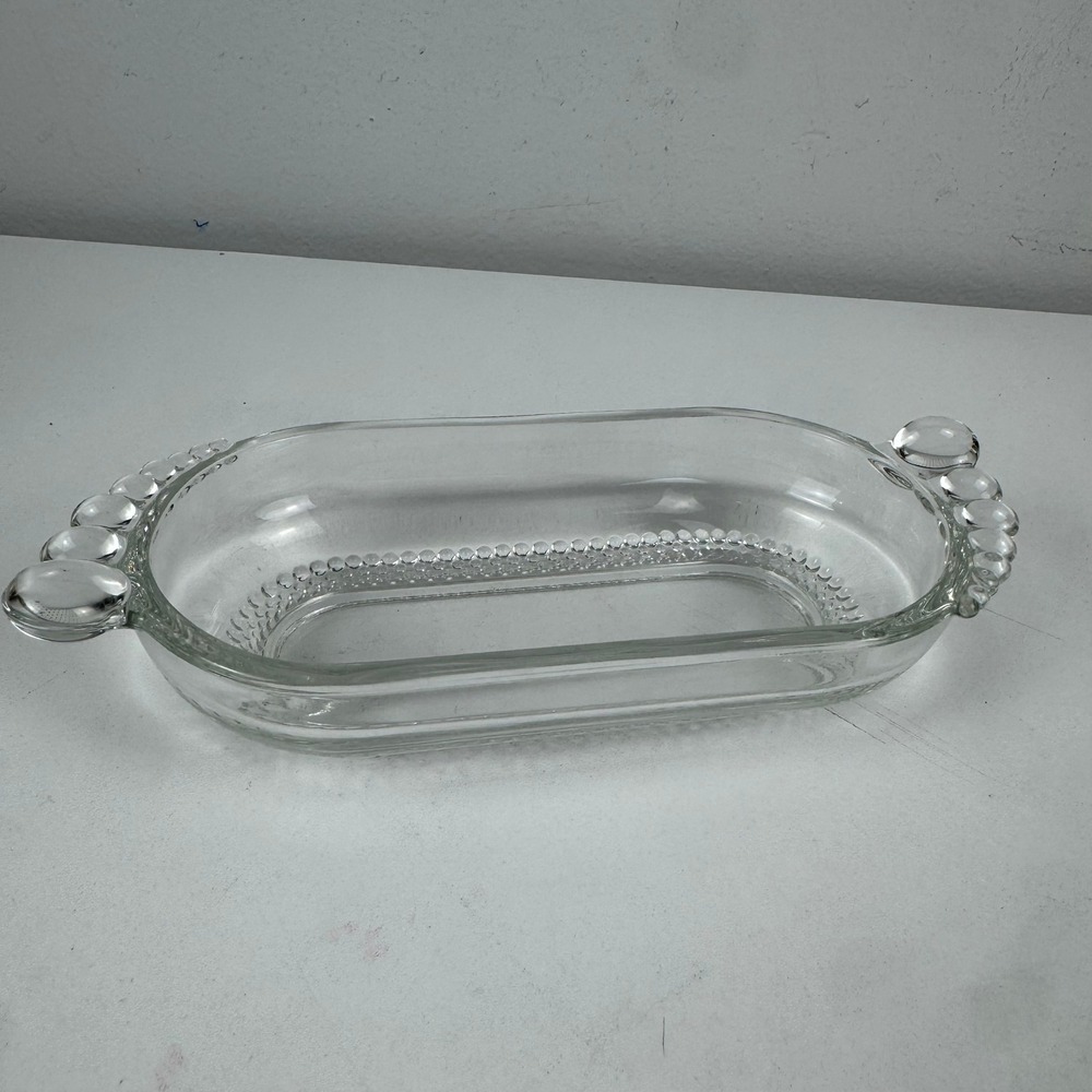 Vtg Duncan Miller Teardrop Relish Dish Clear‎ Glass Serving Tray Bubble Handles